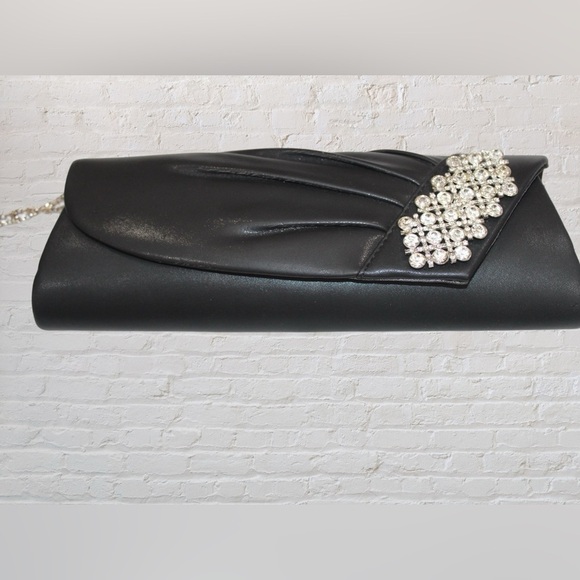 Handbags - Black Leather Applique Evening Bag